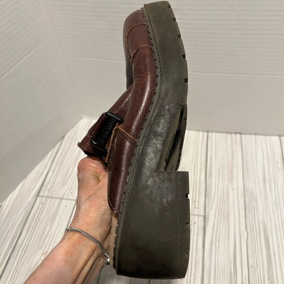 Vintage brown leather Y2K clogs shoes slip on platform women's size 8 2000s - Picture 6 of 7